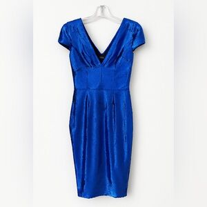 Dress the Population Cobalt Blue Sequin low neck Cocktail Dress size L